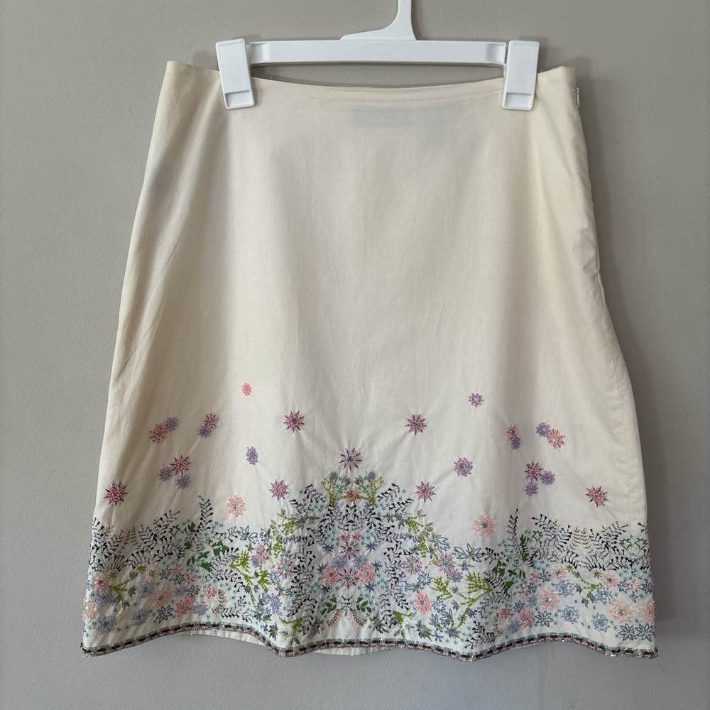 Dana Buchman Vintage Y2K Beaded Floral Embroidered Skirt 100% Cotton Size 10P